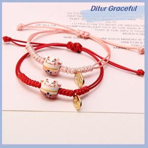 Ditur Simple Cute Lucky Cat Bracelet Hand-woven Red Colors Rope Bangle Women Girls Jewelry Gift