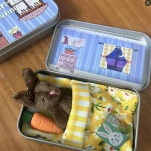 Bunny Plush Toy in a Tin Plush Mini Tin Box Rabbit Mini Plush Toy Set