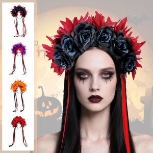 NOVELLEO Garland Halloween Rose Hair Band Headwear Accessories Gothic Style Halloween Headdress Funny Cosplay Prop Rose Flower Headband Halloween