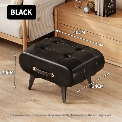 Luxury leather stool with portable handle and foot pad support suitable for living room bedroom or office use.