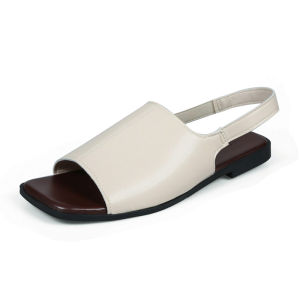 YOTO Square Head Leather Sandals New Wear Flat Retro Fashion All-In-One Korean Flip-Flops For Women