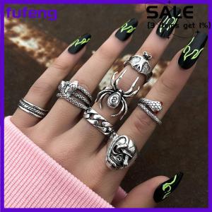 fufeng 7Pcs set Punk Snake Rings For Women Gothic Spider Men Fashion Jewelry Gifts Accessories