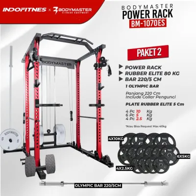 DISKON PROMO BODYMASTER Power Rack BM-1070ES - All in One Multifunctional Non Smith Machine Cage Bench Press Squat - ALAT SAJA RED