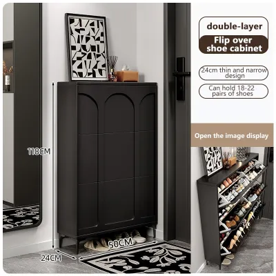 ROOSIO Furniture Shoe Cabinet Wood Flip Slim Profile Storage Shoe Rack 3 Drawers Tipper Shoe Cabinet