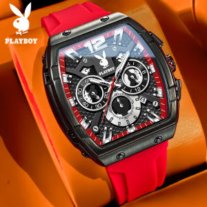 PLAYBOY 100% ของแท้ นาฬิกา ผู้ชาย กัน น้ำ ของแท้ ใหม่ 2025 แฟชั่น กีฬา กันกระแทก ปฏิทิน ส่องสว่าง สายซิลิโคน โครโนกราฟมัลติฟังก์ชั่น นาฬิกาควอตซ์