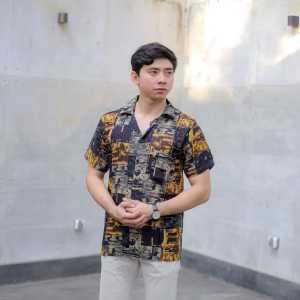 kemeja couple pasangan kekinian remaja ootd rayon motif abstrak pantai korean style oversize