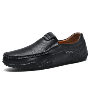 Mens Genuine Leather Slip-On Loafers – Handmade Casual & Boat Shoes  Comfortable Flat Sole for Outdoor Wear  Large Size 48