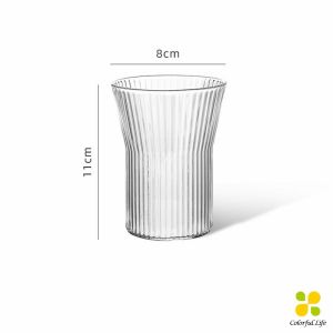 CLM ถ้วยน้ำผลไม้ แล้วใสลายจีบถี่ ถ้วยกาแฟ  ถ้วยนม glass cup