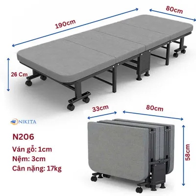 Giường Gấp 4 Khúc - Chính Hãng Nikita - Đệm Dày Chịu Lực Cao Có Chân Chống Trượt
