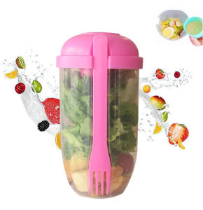 Gelas Salad Portable Plastik dengan Garpu & Tempat Saus - Praktis & Mudah Dibawa