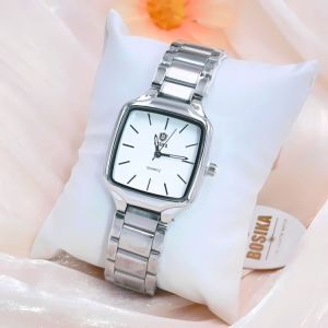 Bosika นาฬิกาแฟชั่นแบรนด์แท้สายเลส หน้าปัดทรงเหลี่ยม ขนาดหน้าปัด28มม. ตั้งเวลาให้ พร้อมส่ง