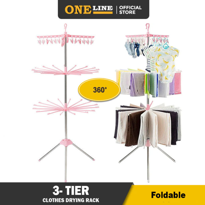 ONELINE l 3Tier 360° Clothes Drying Rack Rotation Folding Laundry