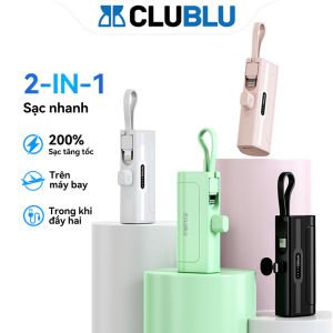 -CLUBLU- Pin Sạc Dự Phòng Mini 5000mAH Di Động An Toàn Cổng Táo Ip Dây Type-C Macaron Cute Gaming