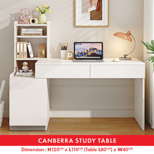 KENZZO Canberra Student Study Table With Book Shelf Table With Drawer/ Meja Belajar / meja + almari tepi + drawer / Computer Table Desktop Gaming Tables Working Table Writing Desk