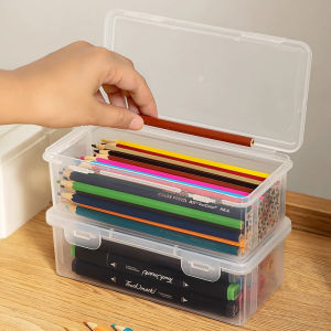 Large Capacity Transparent Stationery Storage Box Pen Box Pencile Box Marker Pen Box Buckled Dustproof Pencil Box