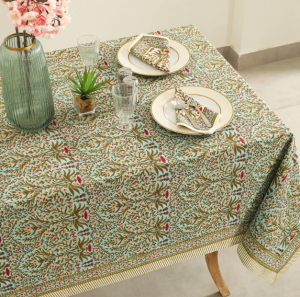 Fab Home PH Hand Block Printed Table Cloth 6 seater 60x90 inches 100% Cotton Handblock Tablecloth Premium Quality
