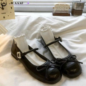 Ballet Flats Mary Jane Womens Flats Round Toe Synthetic Leather Shoes in Black/Silver/White - Sizes 35-39