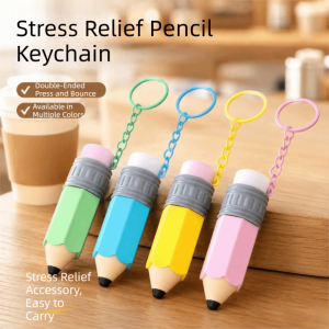 COSTA Pressable Button Fidget Pencil Shape Keychain Novelty 3D Printed Anti-stress Keyring Decompression Portable Calming Pendant For Children