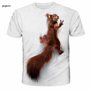 Mens Squirrel Printed T-Shirt Funny Animal Short Sleeve T-Shirt Oversized Round Neck Tops Summer Mens Street Casual Clothing
