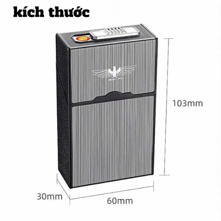 ( HCM SHIP NHANH ) BẬT ĐIỆN HỘP THUOC 2IN1 VÂN XƯỚC HÌNH ĐẠI BÀNG ĐỰNG ĐƯỢC 20 ĐIẾU CHỐNG NƯỚC- SẠC ĐIỆN