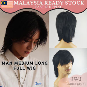 Man Medium Long Full Wig Hair Synthetic Fiber