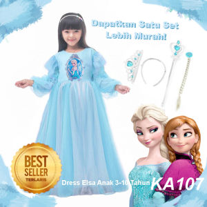 Dress Elsa Frozen Anak 4-5 Tahun Import GRATIS PITA