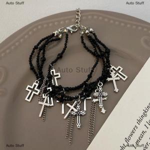 [COD] Auto Stuff สร้อยข้อมือแฟชั่นประดับลูกปัดแบบหลายชั้นสำหรับผู้ชายสร้อยข้อมือแบบห้อยไขว้สไตล์ฮิปฮอปพังค์ของขวัญสำหรับงานปาร์ตี้