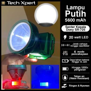 SENTER KEPALA LED DONY 20 WATT + COB SR-725 "SI HIJAU" ORI OUTDOOR ANTI AIR SUPER TERANG (BESAR)