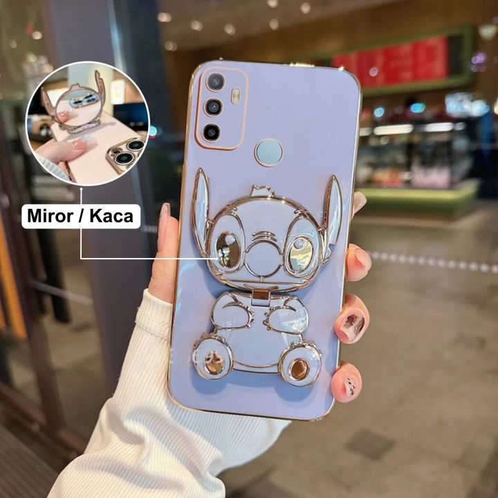 Soft%20Case%20Oppo%20A53%20A53s%20A33%204G%202020%20Silicon%20Dudukan%20Miror%20Cute%20Stich%20Plating%20Handphone%20-%20Image%203