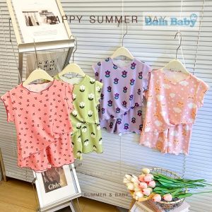 เสื้อผ้าเด็ก ชุดเซทเสื้อแขนกุด เสื้อ+กางเกงขนสั้น ผ้าเรยอน นิ่มๆ ยืดๆ Size80-120cm【KOALABABY】