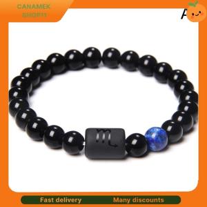 ❣️❣️❣️ 12 Constellation Zodiac Signs Beads Couple Bracelet Natural Black Onyx Stone Elastic Charm Bracelet for Women Men