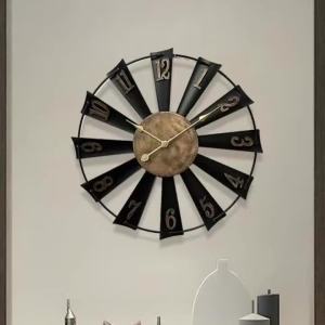 FFBH Vintage Metal Wall Clock Windmill Modelling Hollow Wall Watch Silent Living Room Wall Clocks Creative Home Art Decoration 8K3Q7