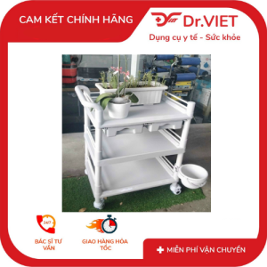 Xe đẩy dụng cụ tiêm nhựa ABS Loại 3 tầng 2 hộc nhỏ 1 chậu (M)