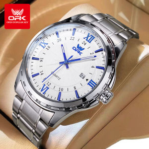 OPK resmi autentik jam tangan cowok keren 2025 anti air bisnis mode bercahaya kalender jam tangan kuarsa tali jam baja tahan karat kado untuk pacar cowok