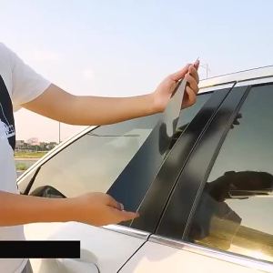 8Pcs Glossy Piano Black PC Material Car Door Window Center B C Pillar Post Cover Trim For Geely Okavango 2020 2021 2022 2023 2024 Middle Column Mirror Effect Carbon Fiber Sticker