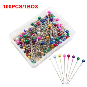 100Pcs Round Pearl Head Needles Long Needle Metal Long Needle Handkerchief Brooch Sewing Needle Cross-Stitch DIY