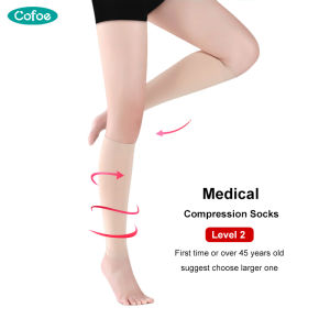 Cofoe Level 2 Medical Calf Compression Socks Below Knee Anti Varicose Veins Sock 23-32 mmHg Pressure Open Toe Leggings Compression Stockings for Men Women Pregnant Anti Embolism Sock