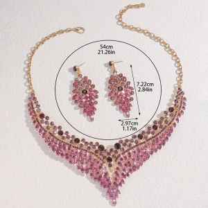 REEBO 3Pcs Purple Necklace Earring Set Water Drop Shape Luxury Stud Earrings Choker Set Fashion Beads Crystal Jewelry Set Women
