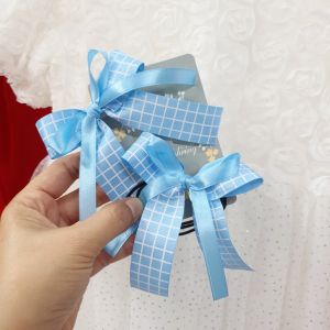 Set 2 cột tóc nơ ruy băng gân kẻ ô vuông set buộc tóc gân xinh cho bé gái