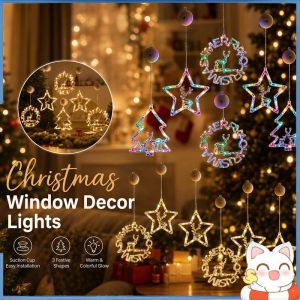 Led Christmas String Lights Suction Cup Christmas Window Decor Star Xmas Tree Ambient Lights Warm Colorful Party Decor