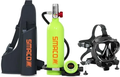 SMACO S400 Mini Scuba Tank Reusable Diving Tank 1L | Aluminum Pony Bottle Lightweight Dive Cylinder Ideal for Snorkeling Recreational Diving Pool Practice & Boat Maintenance