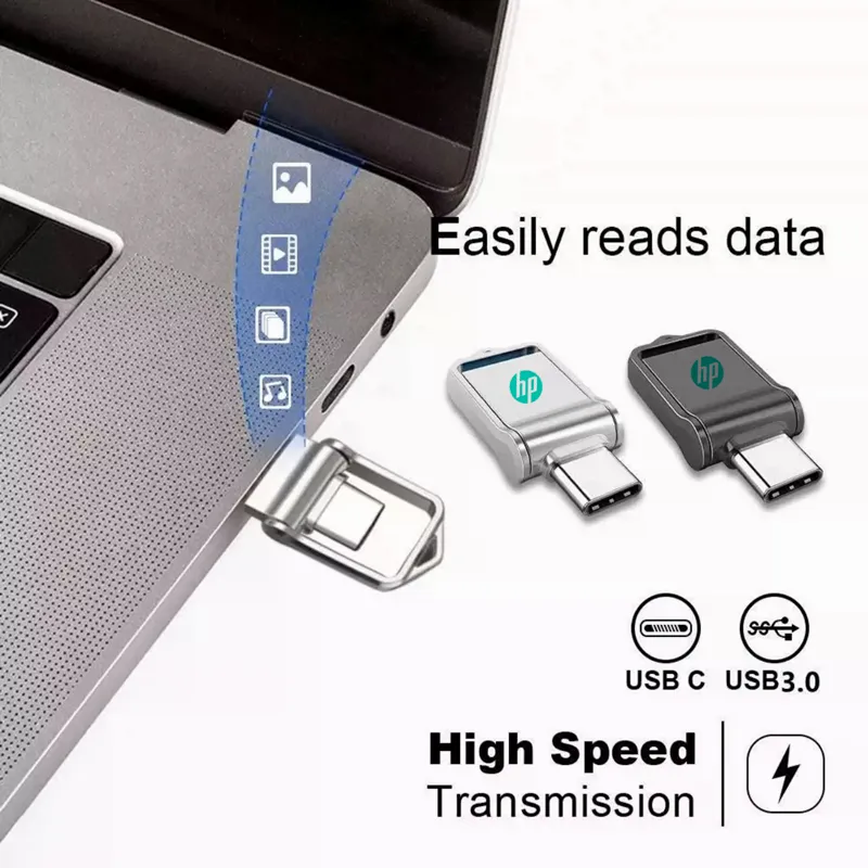 HP USB USB Flash Drives 2-IN-1 OTG 2TB 1TB Metal Type-C Pen Drive for  Phone Table PC