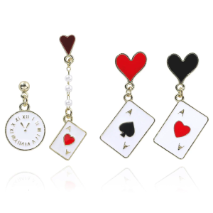 2 Pairs Card Heart Earrings Lightweight Asymmetric Dangle Ear Accessories for Women and Girl Party Accessory