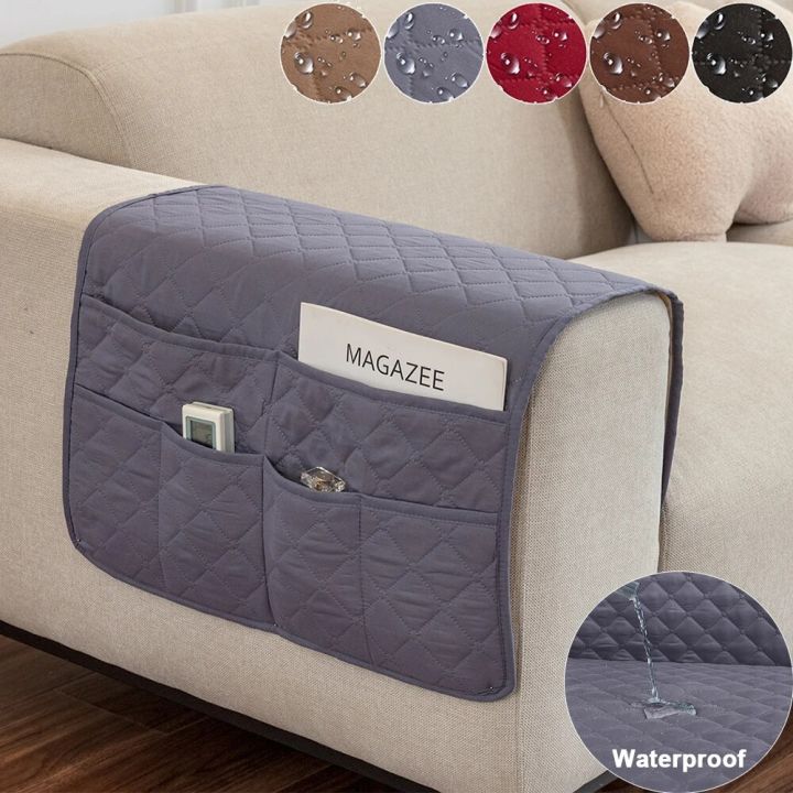 Waterproof Armrest Covers with Side Pocket AntiSlip Quilted Sofa Arm Covers Furniture Protector