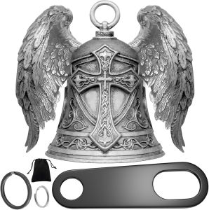 Motorcycle Bell Guardian Angel 3D Biker Gremlin Bell Gift with Motorcycle Bell Hanger 2 Key Chain Ring Velvet Bag