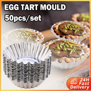 50pcs Tart Molds 7cm Non-Stick Aluminum Egg Tart Pan Molder for Baking Reusable Mamon Mold Oven Sa