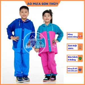 Áo mưa bộ trẻ em Sơn Thủy có lưng che cặp sách bộ áo mưa dễ thương bằng PVC cao cấp an toàn cho bé trai bé gái