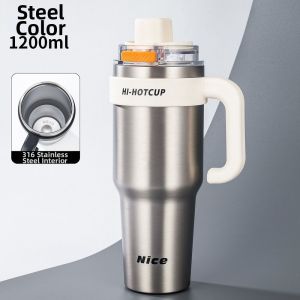 GEORG 40Oz 1200ML. Ly giữ lạnh có ống hút Lớp phủ gốm Cách nhiệt hoặc làm mát Bình nước Di động có tay cầm Cốc giữ nhiệt