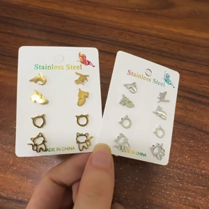 4 Pairs Fun Cartoon Dinosaur Earrings Stainless Steel Texture Ear Fashion Ear Pin Suitable for Daily Party Use