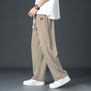J.KKK Mens Ice silk Mop Pants Korean style Trendy Casual Summer Thin Trousers Loose Drawstring Wide
